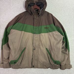 Vintage Coleman Colorblock Hooded Winter Jacket Brown Green XL Zip Pockets